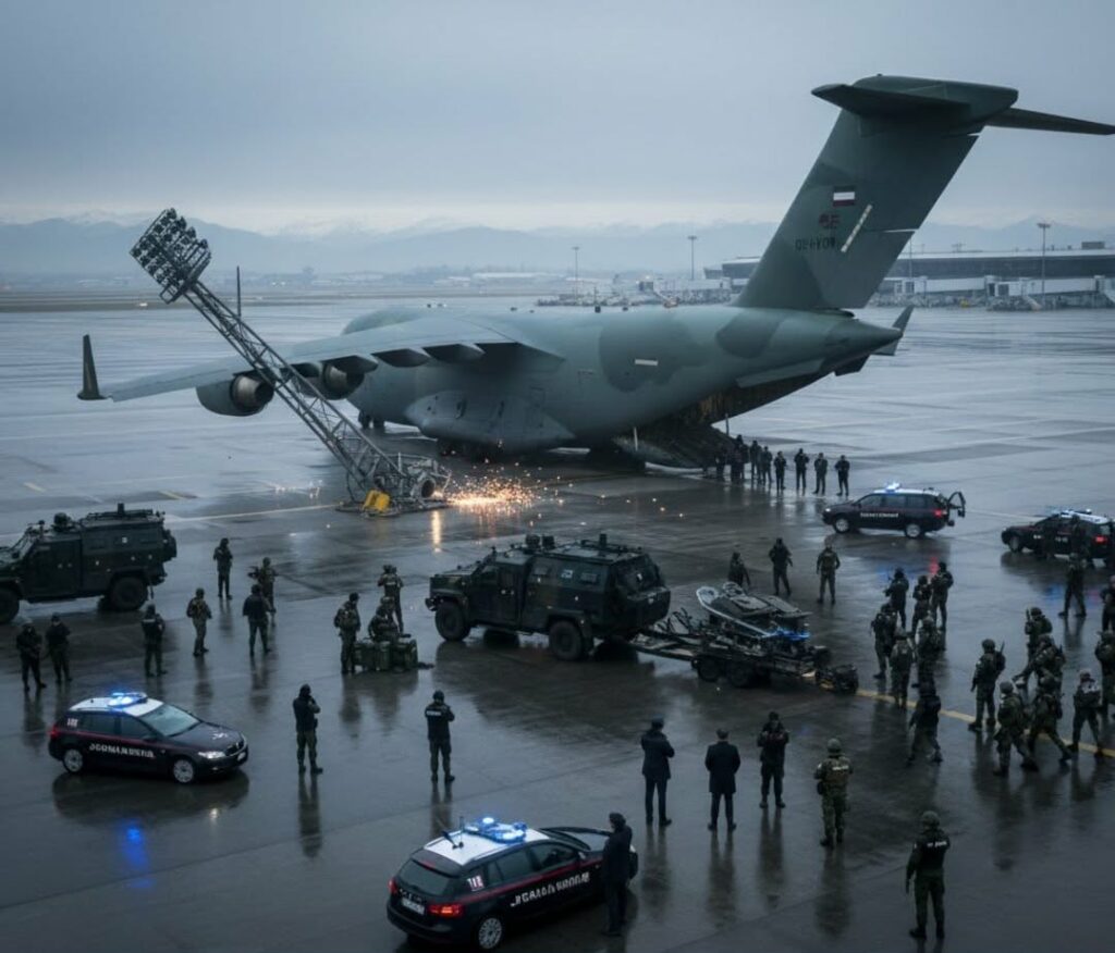 റൺവേയിൽ പിഴച്ചു; വിളക്കുകാലിലിടിച്ച് ഖത്തറിന്റെ പടുകൂറ്റൻ സൈനിക വിമാനം.