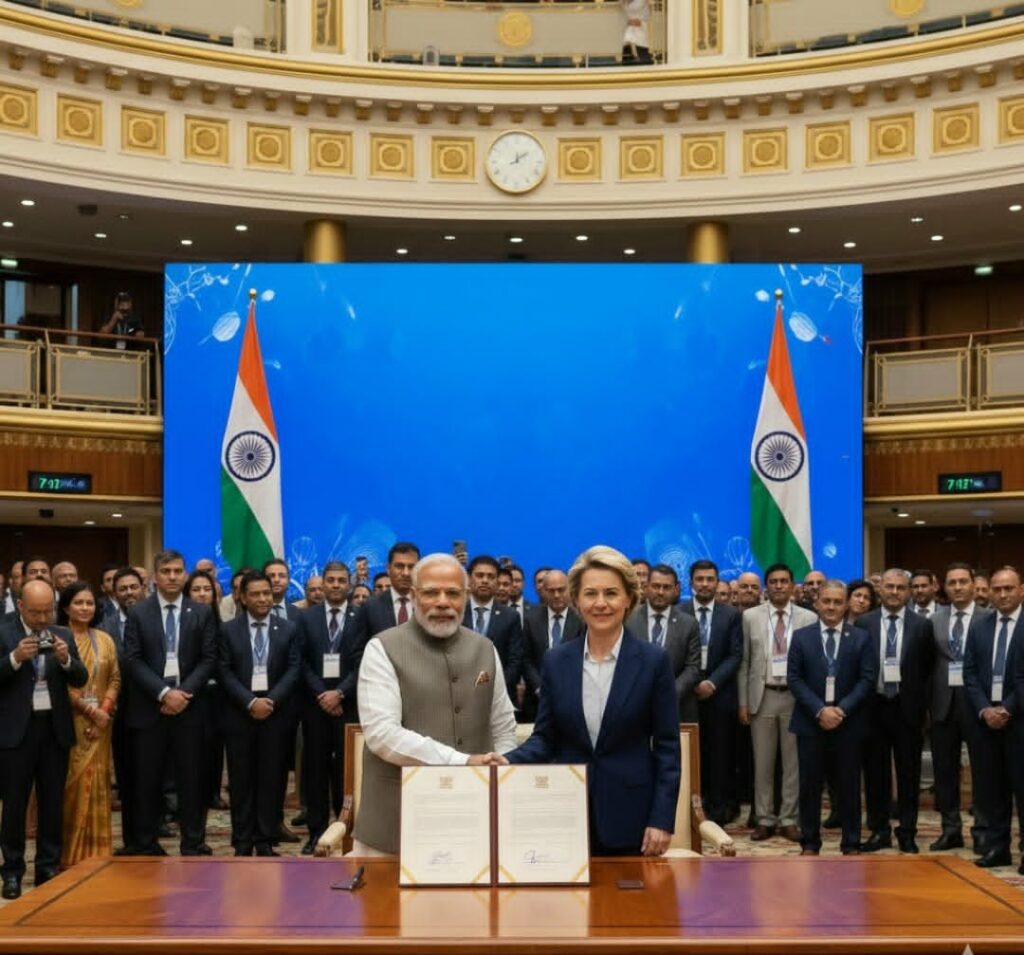 ഇനി വ്യാപാരത്തിന്റെ പുത്തൻ യുഗം!  ഇന്ത്യയും യൂറോപ്യൻ യൂണിയനും കൈകോർക്കുന്നു; പിറന്നത് ലോകത്തിലെ ഏറ്റവും വലിയ സ്വതന്ത്ര വ്യാപാര കരാർ. ‘മദർ ഓഫ് ഓൾ ഡീൽസ്’ ഇനി യാഥാർത്ഥ്യം.