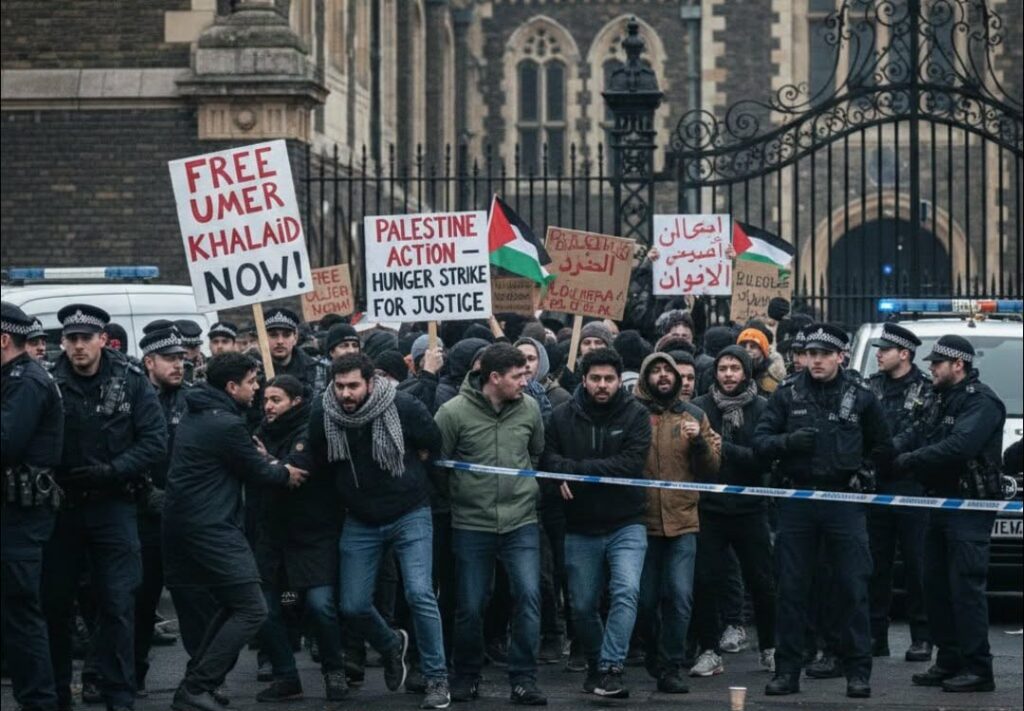 ഹംഗർ സ്ട്രൈക്ക് നടത്തുന്ന പലസ്തീൻ അനുകൂലിക്ക് പിന്തുണ; ലണ്ടനിൽ പ്രതിഷേധക്കാർ അറസ്റ്റിൽ.