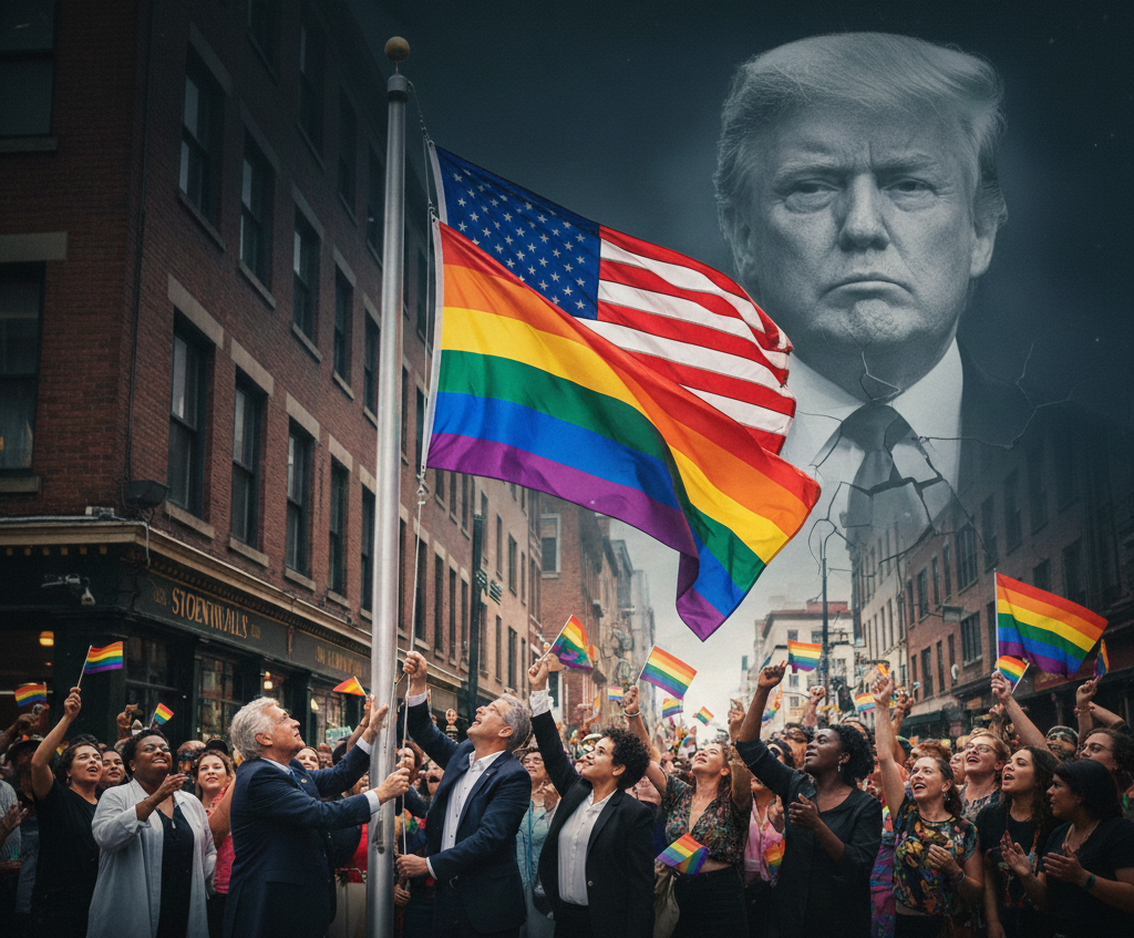 ചരിത്രത്തെ മായ്ക്കാൻ ആർക്കും കഴിയില്ല! സ്റ്റോൺവാളിൽ പ്രൈഡ് ഫ്ലാഗ് വീണ്ടും ഉയർന്നു. അവകാശങ്ങൾക്കും അന്തസ്സിനും വേണ്ടിയുള്ള പോരാട്ടത്തിൽ ന്യൂയോർക്കിന് വിജയം.