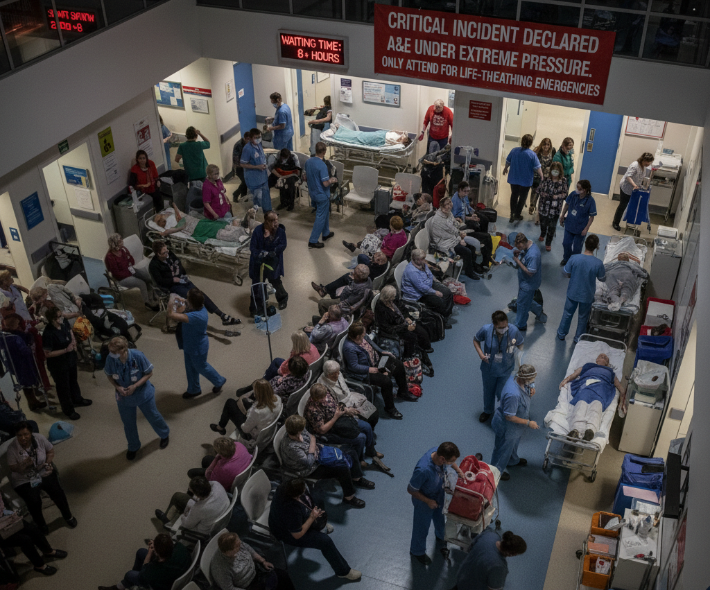 ബ്രിട്ടനിൽ ആശുപത്രികൾ സ്തംഭിക്കുന്നു; നോട്ടിംഗ്ഹാമിൽ ക്രിട്ടിക്കൽ ഇൻസിഡന്റ്, എ&ഇയിൽ എത്തരുതെന്ന് നിർദ്ദേശം.